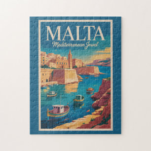 Puzzle Illustration de la côte maltaise Art de voyage vin