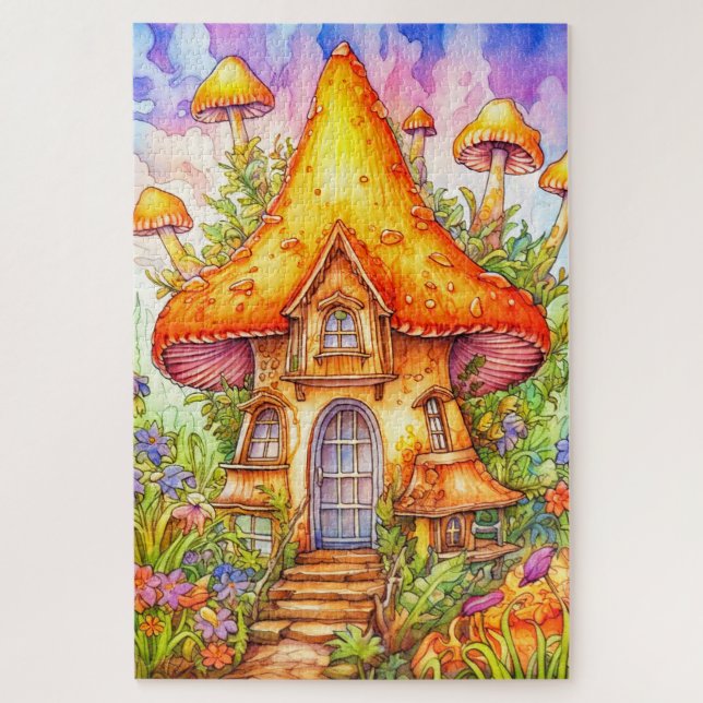 Puzzle Illustration de la maison de champignons majestueu (Vertical)