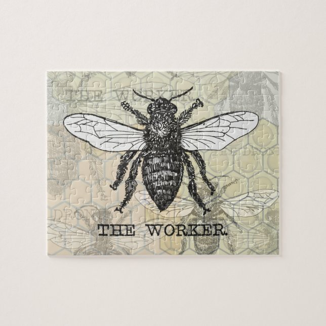 Puzzle Illustration de l'abeille du travailleur vintage (Horizontal)