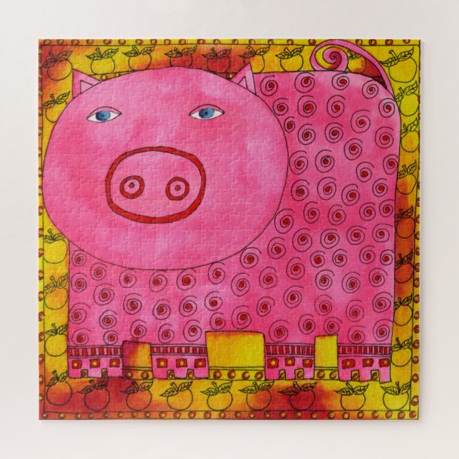 Puzzle Illustration de l'aquarelle de porc à motifs (Horizontal)