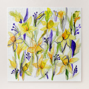 Puzzle Illustration de l'aquarelle des jonquilles jaunes