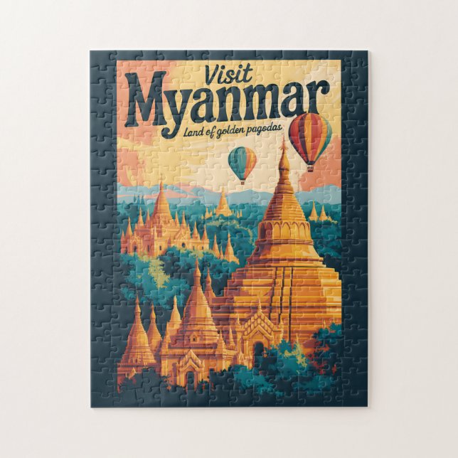 Puzzle Illustration de pagodes du Myanmar Art de voyage v (Vertical)