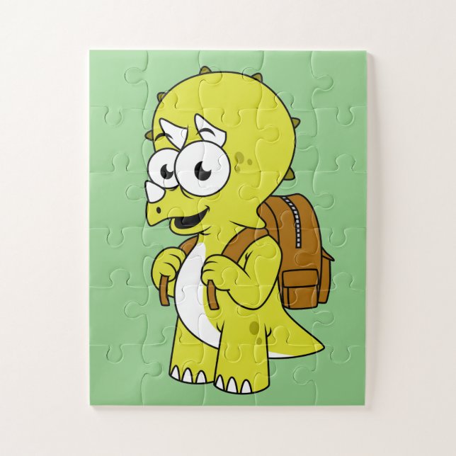 Puzzle Illustration De Tricératops Avec Sac À Dos. (Vertical)