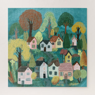 Puzzle Illustration de village de campagne magnifique aqu