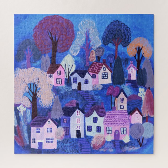 Puzzle Illustration de village de campagne magnifique aqu (Vertical)