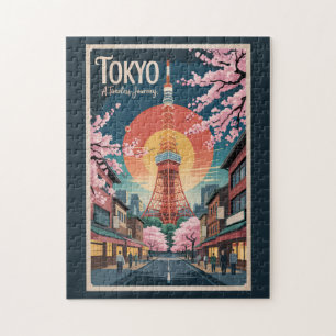Puzzle Illustration de voyage à Tokyo au Japon Style Vint
