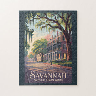 Puzzle Illustration de voyage de Savannah Géorgie Art vin