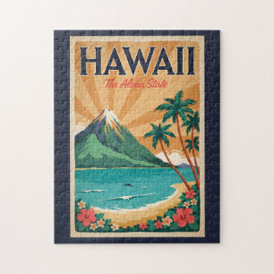 Puzzle Illustration de voyage de volcan d'Hawaii Art vint