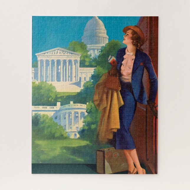 Puzzle Illustration de voyage Vintage de Washington DC (Vertical)