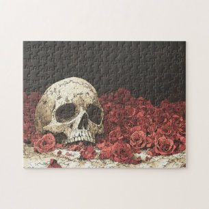 Puzzle Illustration du crâne et des roses rouges