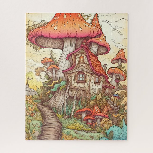 Puzzle Illustration du village de champignons sauvages (Vertical)