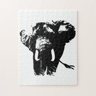 Puzzle Illustration d'un éléphant blanc noir