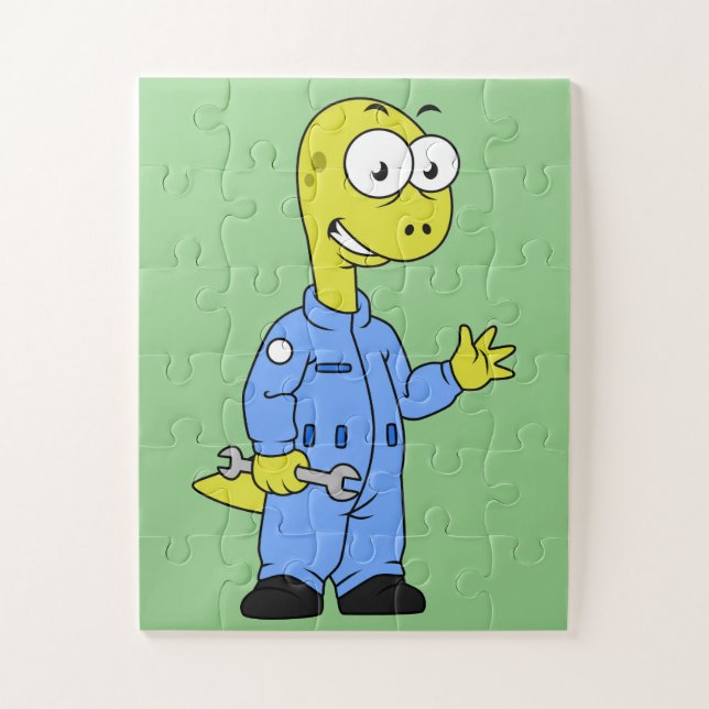 Puzzle Illustration D'Un Mécanique Brontosaurus. (Vertical)