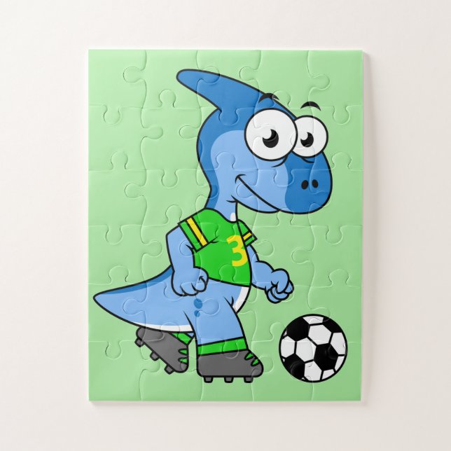 Puzzle Illustration D'Un Parasaurolophus Jouant Au Footba (Vertical)