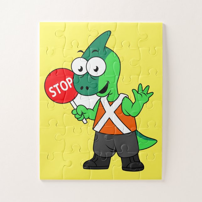 Puzzle Illustration D'Un Parasaurolophus Traffic Enforcer (Vertical)