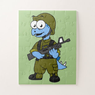 Puzzle Illustration D'Un Soldat De Stegosaurus.