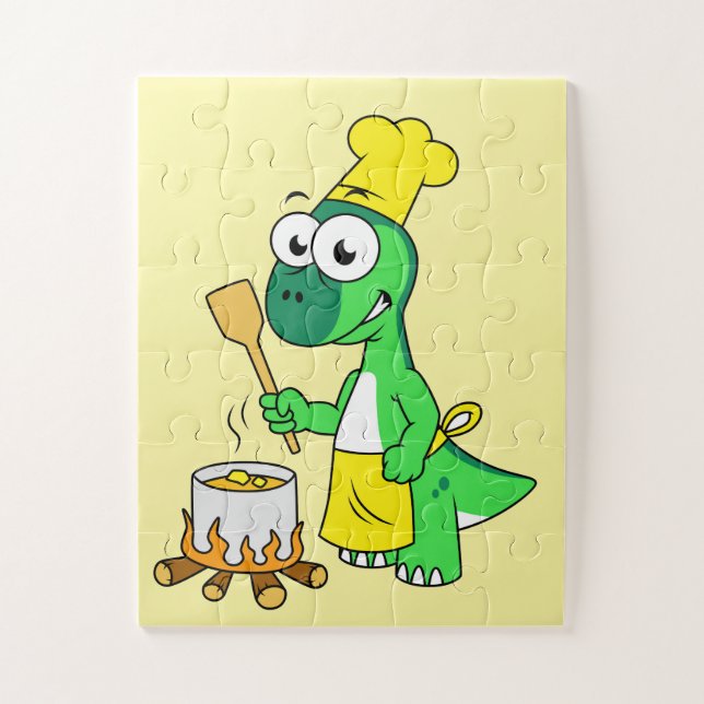 Puzzle Illustration D'Une Cuisine De Parasaurolophus Dino (Vertical)