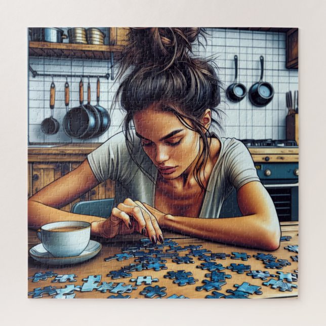 Puzzle Illustration d'une femme faisant un casse-tête (Vertical)