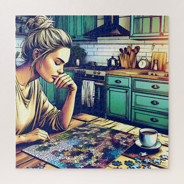 Puzzle Illustration d'une femme faisant un casse-tête (Vertical)