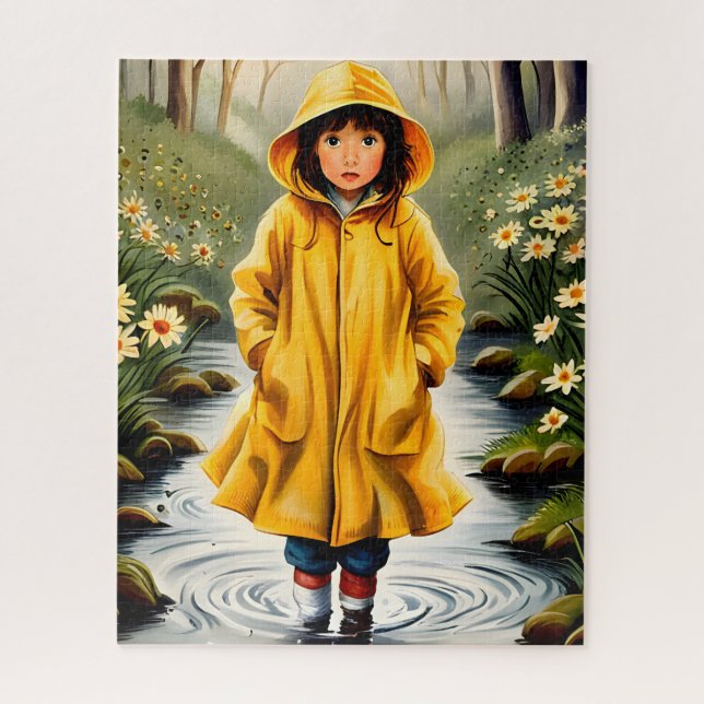 Puzzle Illustration d'une fille en imperméable jaune (Vertical)