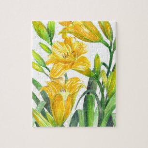 Puzzle Illustration florale du Jour jaune de l'aquarelle