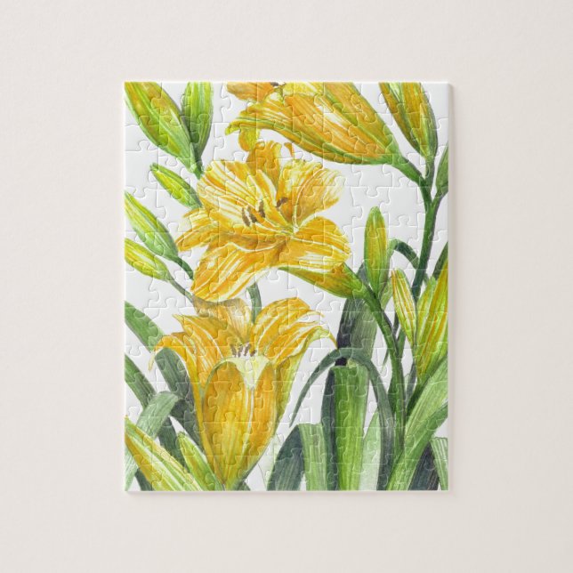 Puzzle Illustration florale du Jour jaune de l'aquarelle (Vertical)