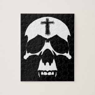 Puzzle Illustration gothique du crâne noir et blanc