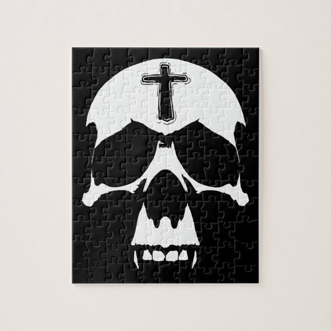 Puzzle Illustration gothique du crâne noir et blanc (Vertical)