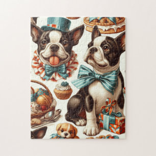 Puzzle Illustration Retro Cute Boston Terrier