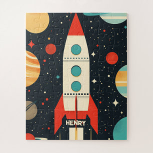 Puzzle Illustration Retro Space Rocket