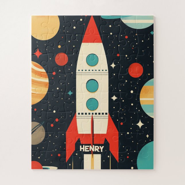 Puzzle Illustration Retro Space Rocket (Vertical)