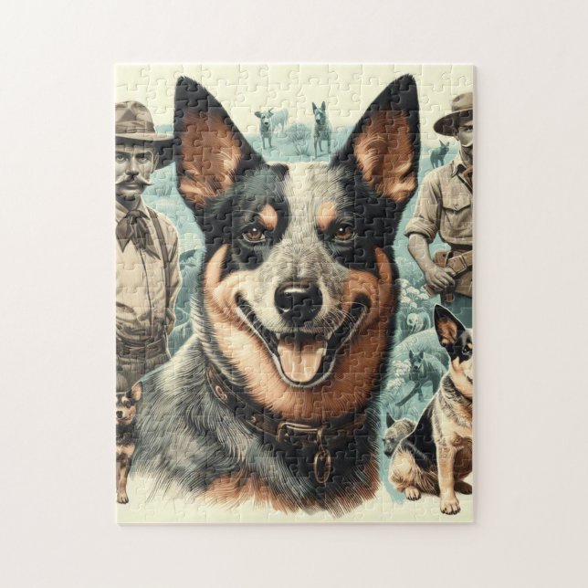 Puzzle Illustration vintage Australian Cattle Dog (Vertical)