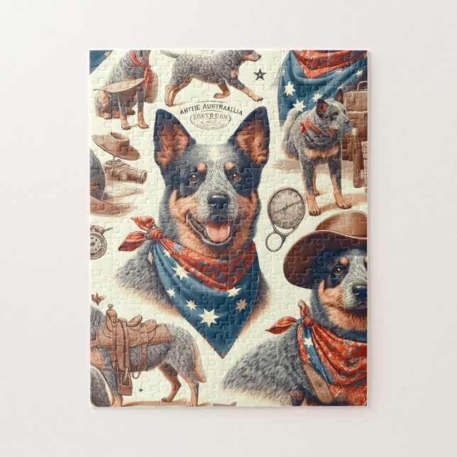 Puzzle Illustration vintage Australian Cattle Dog (Vertical)