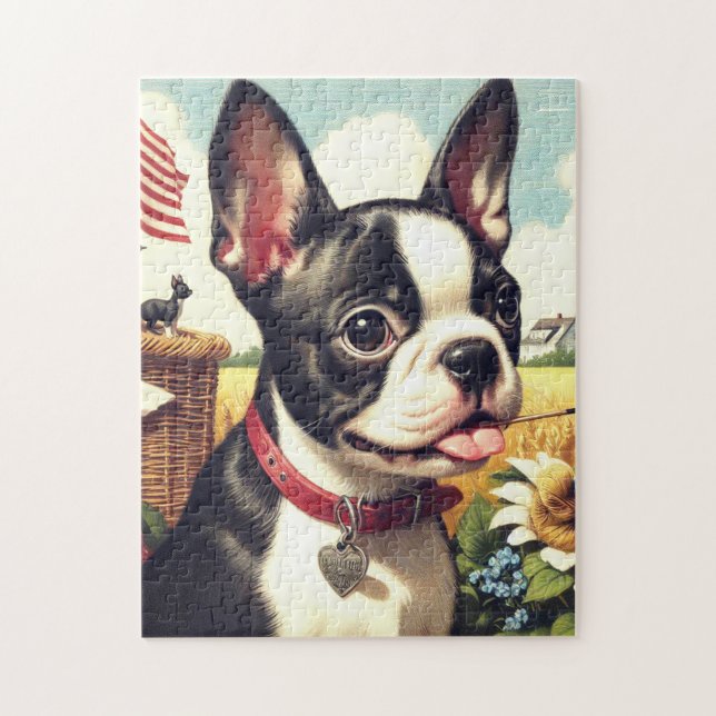 Puzzle Illustration vintage Boston Terrier (Vertical)