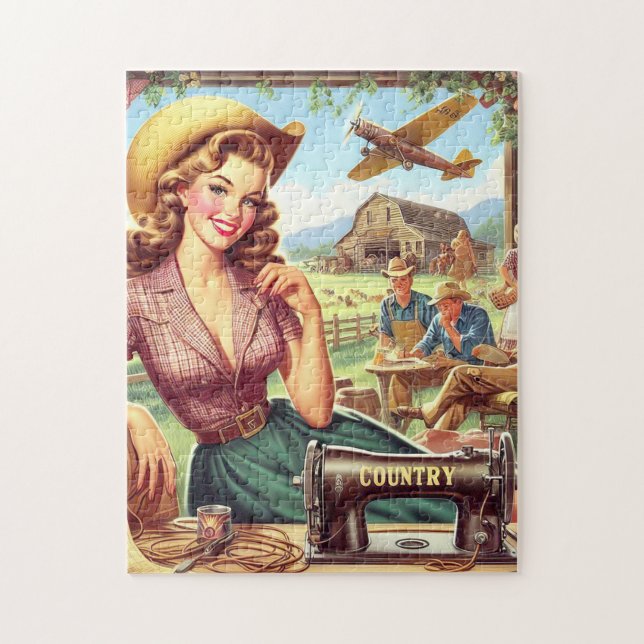 Puzzle Illustration vintage Country Girl (Vertical)