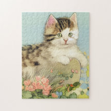Illustration vintage de chat avec fleurs roses