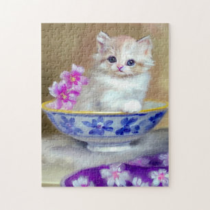 Puzzle Illustration vintage de chaton blanc