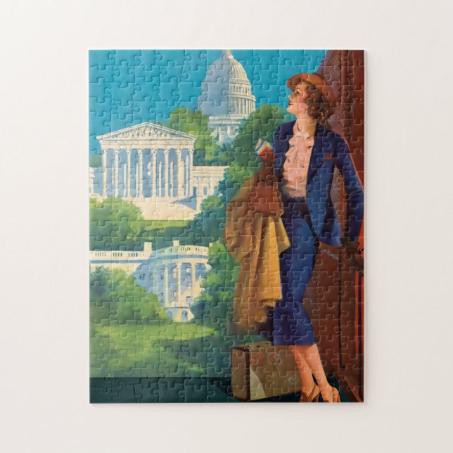Puzzle Illustration vintage des voyages à Washington DC (Vertical)