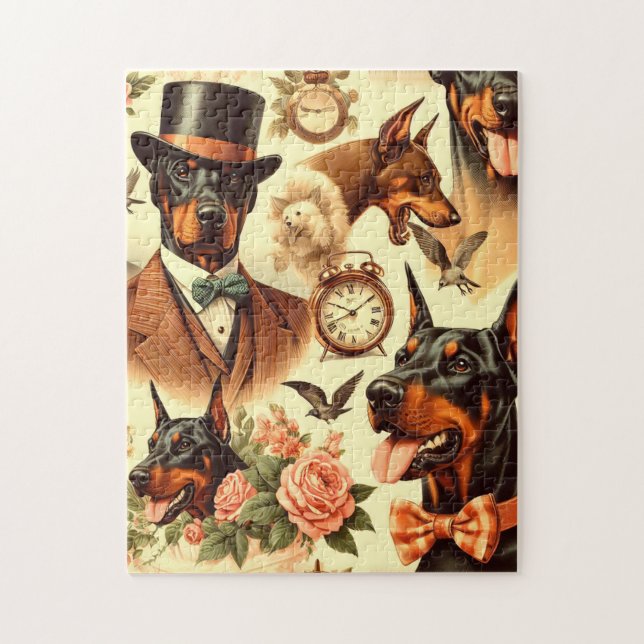 Puzzle Illustration vintage Doberman sans fil (Vertical)