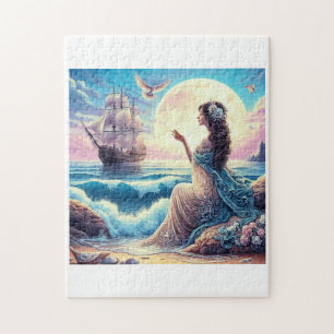 Puzzle Imaginaire d'une belle fille assise au bord de la 