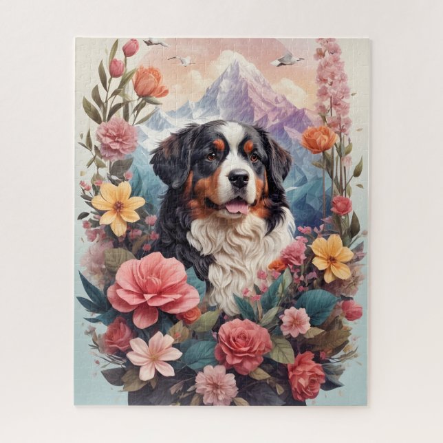 Puzzle imaginaire floral 3D Bernese Mountain Dog Birds Vi (Vertical)