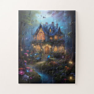 Puzzle imaginaire maison forêt conte de fées maison lumiè