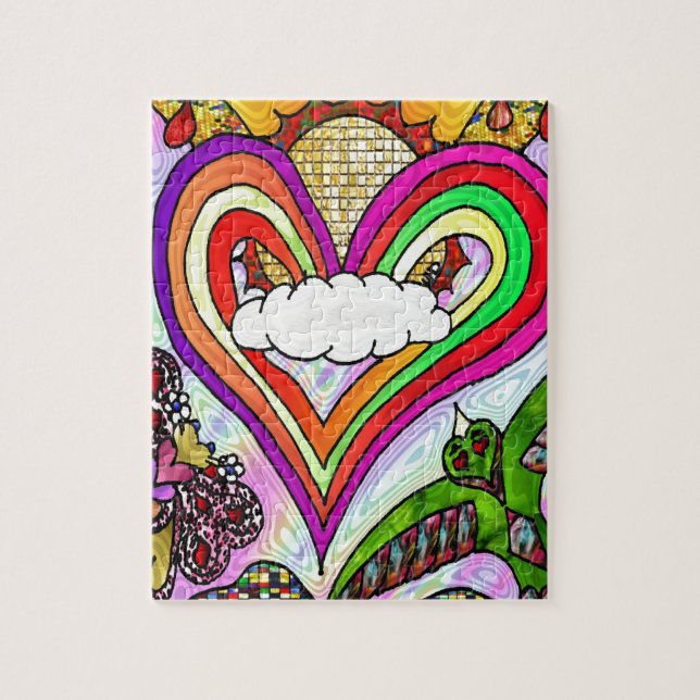 Puzzle Impression d'art de cœur arc-en-ciel psychédélique (Vertical)