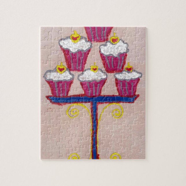 Puzzle Impression d'art de Cupcake avec Cerise et Fond Ro (Vertical)