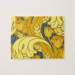 Puzzle Impression de motif de tulipe : Art nouveau bleu j