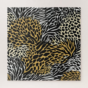 Puzzle Impression mixte animaux zèbre léopard tigre