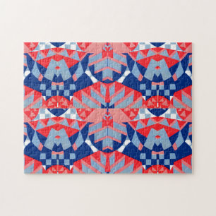 Puzzle imprimé abstrait rouge blanc et bleu #1