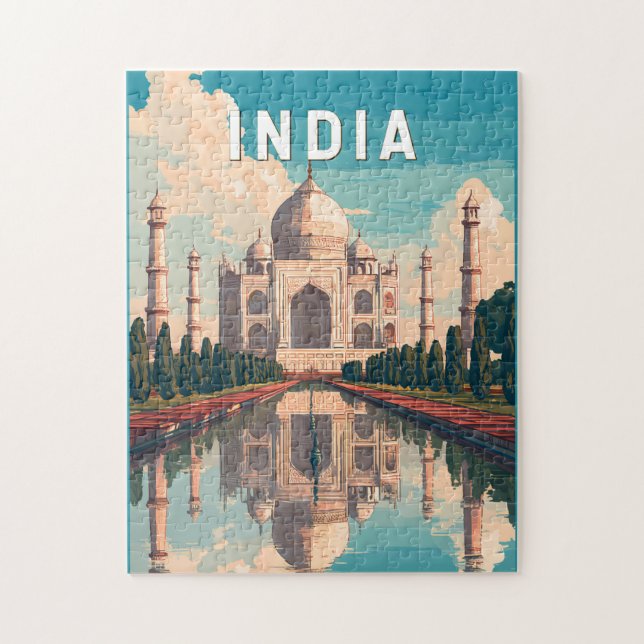 Puzzle India Illustration Travel Art Vintage (Vertical)
