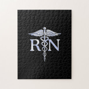 Puzzle Infirmière inscrite RN Silver Caduceus en noir