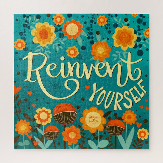 Puzzle Inspirer Réinventer Vous-Même Turquoise Floral (Vertical)